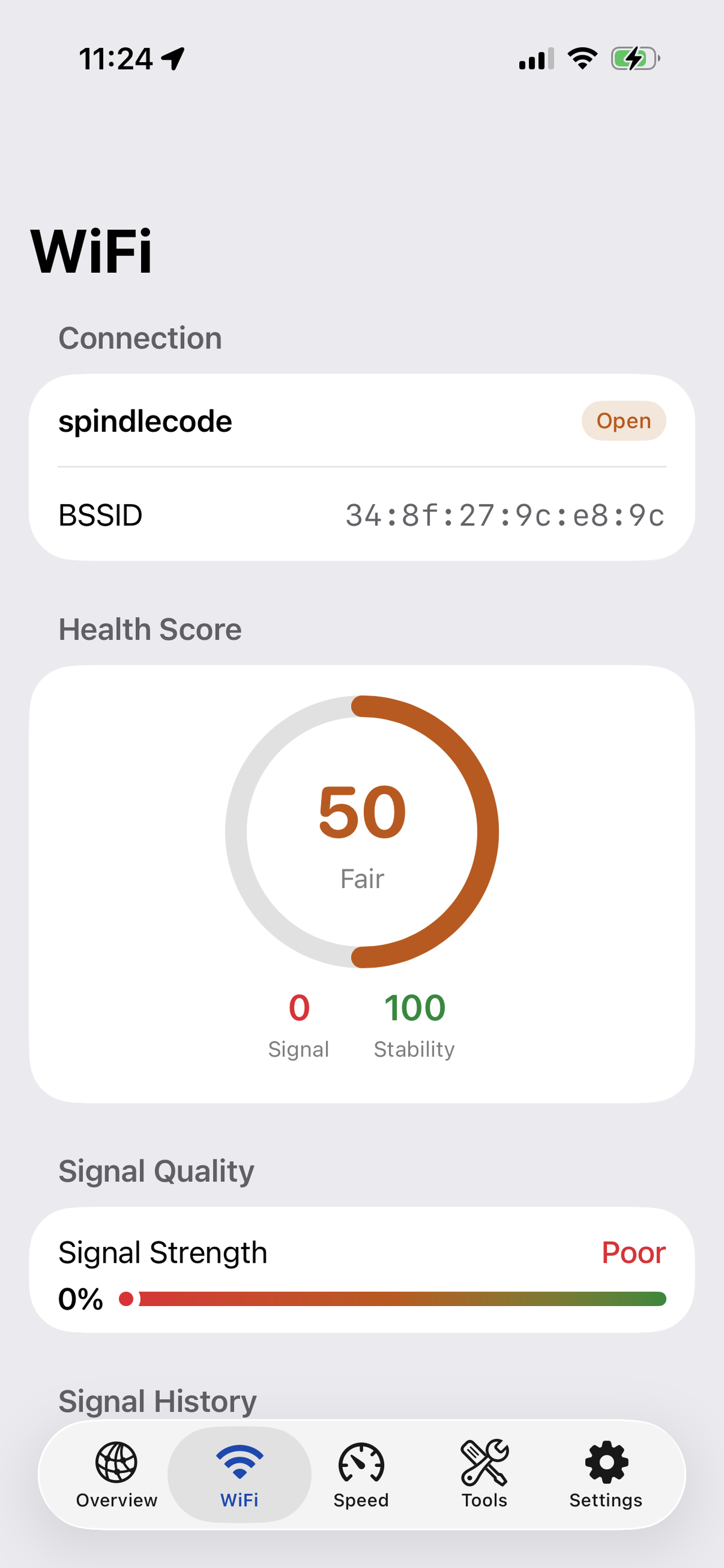 NetJolt iPhone WiFi health score and signal quality