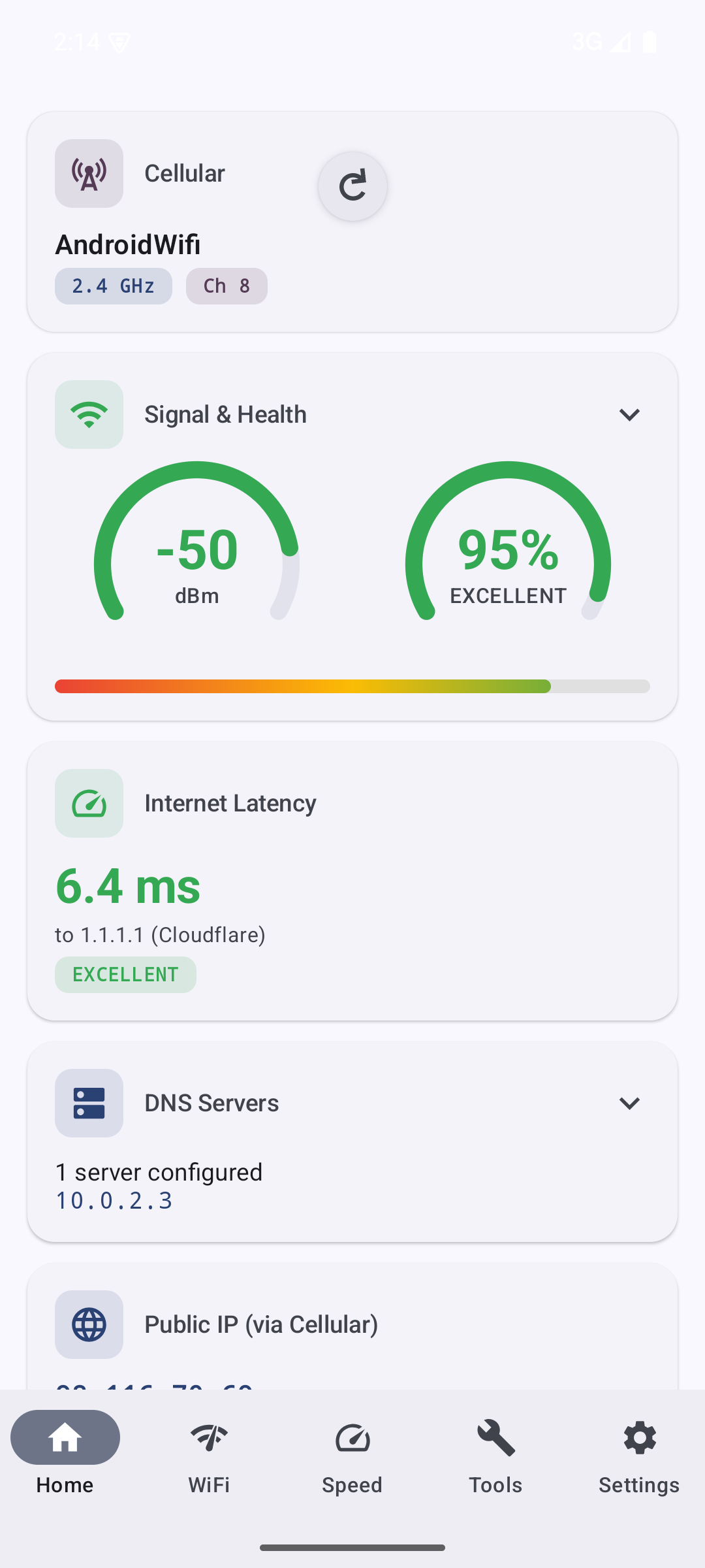 NetJolt Android dashboard with per-interface cards