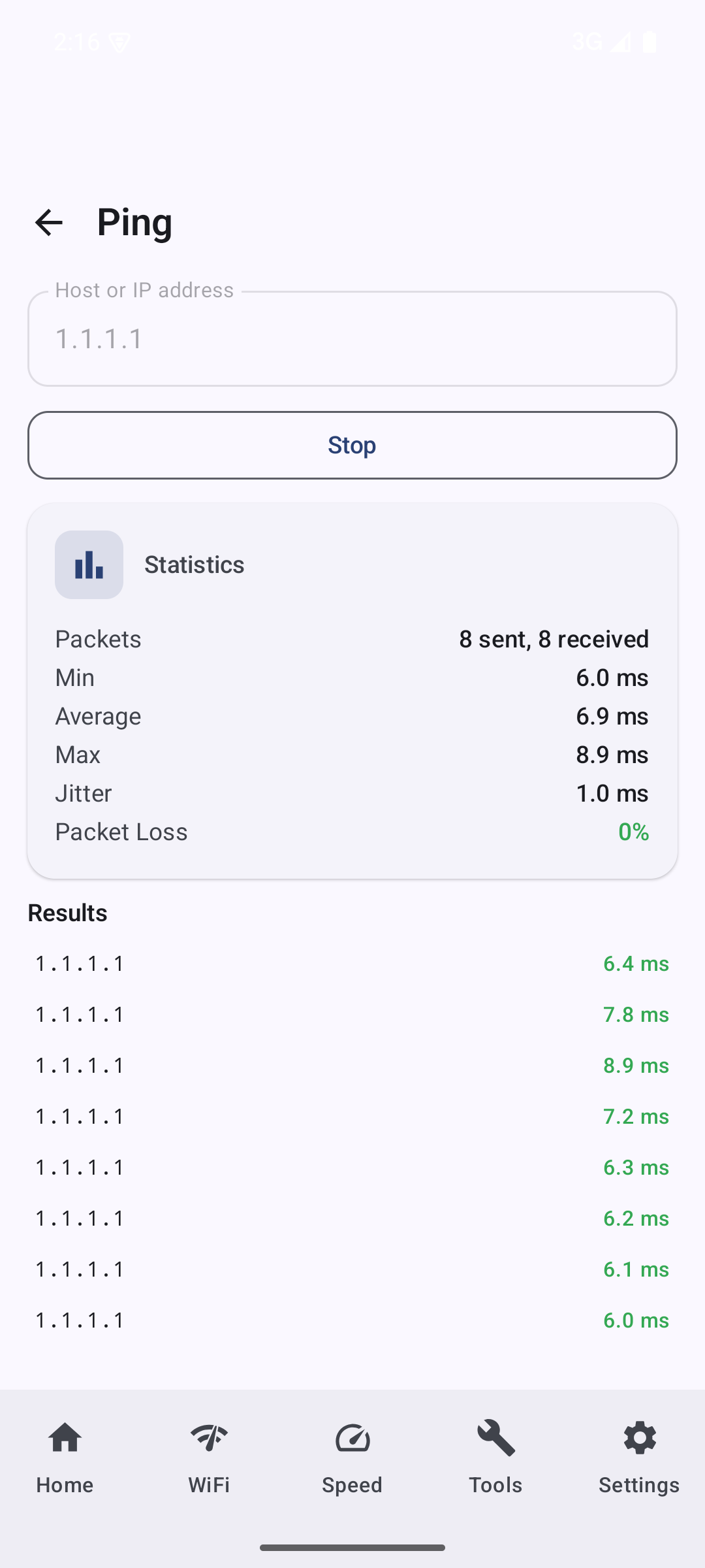NetJolt Android ping tool with latency graph